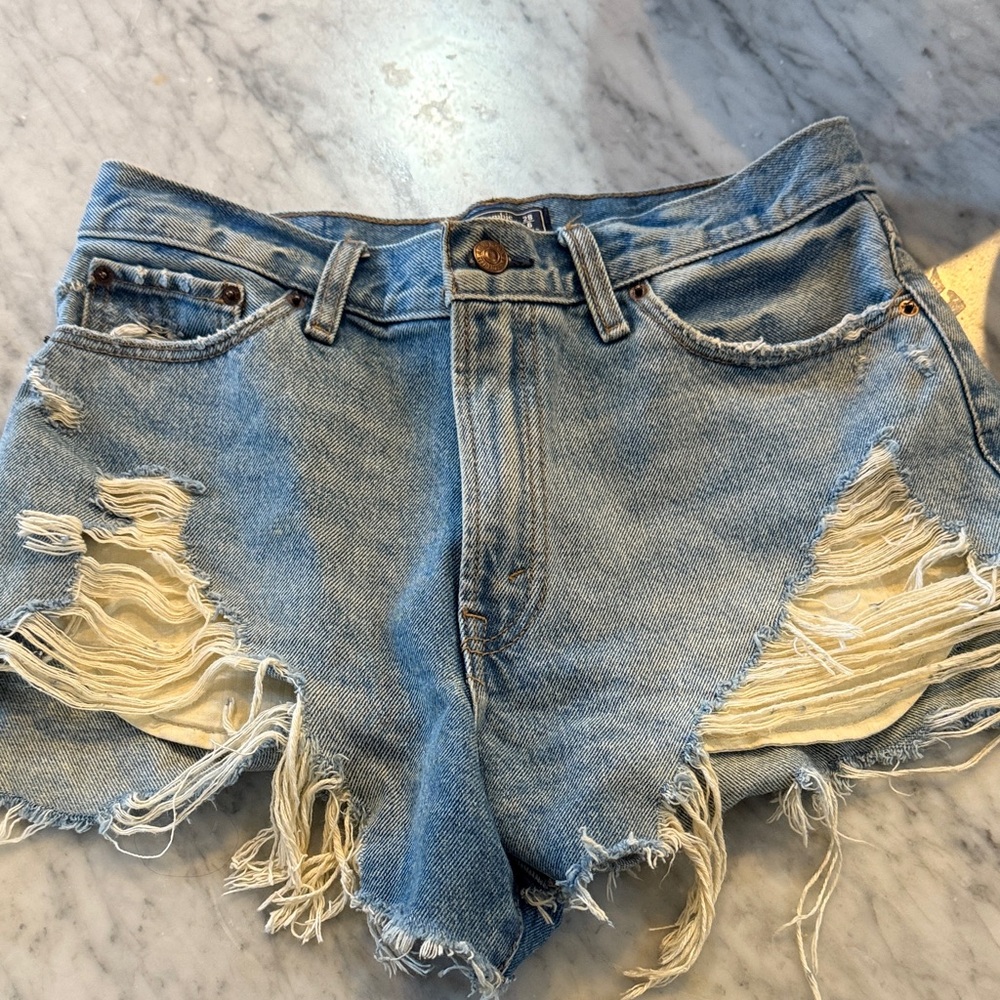 Abercrombie & Fitch Light Blue Distressed Jean Shorts